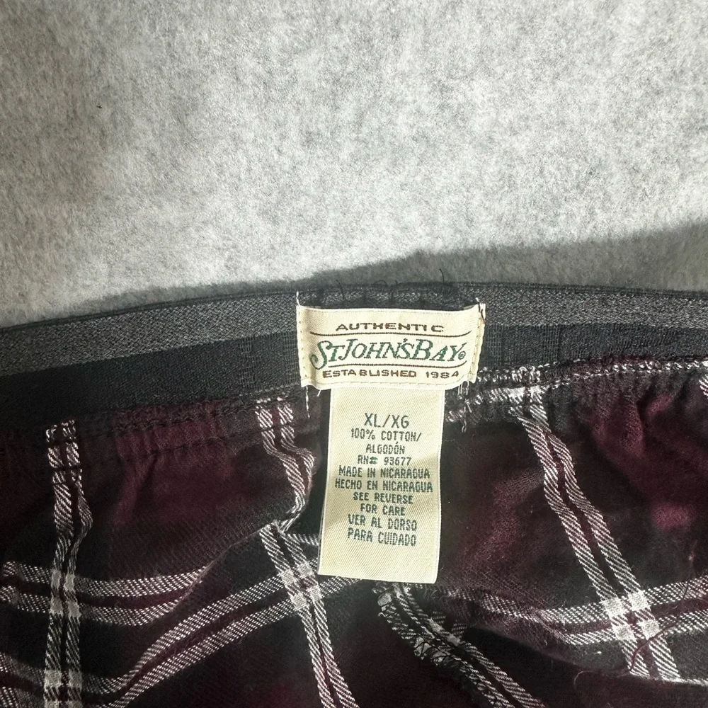 St. John's Bay Mens XL Lounge Pajama Pants Burgundy/White Plaid Elastic Waist - Picture 9 of 13